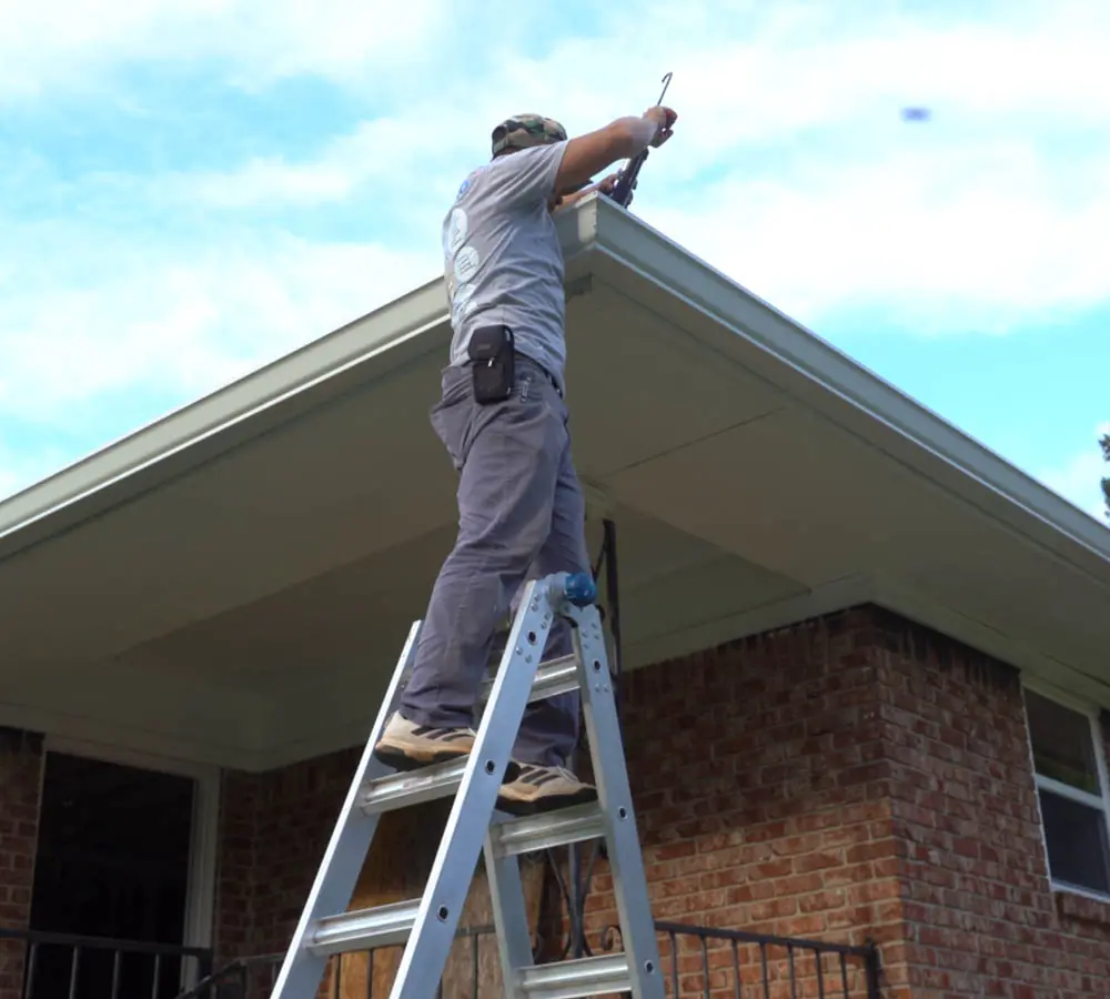 Clean gutter on the roof