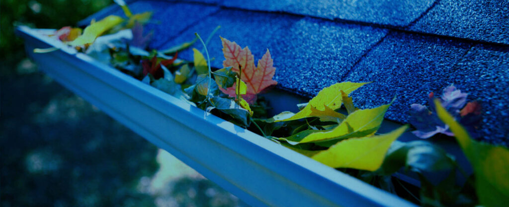 Removing leaves and debris from home gutter